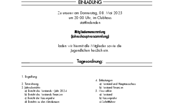 Mitgliederversammlung (Jahreshauptversammlung 2025)