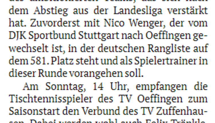 Vorbericht der Fellbacher Zeitung zur Saison 2022/2023