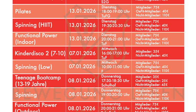 Kurse ab Januar 2026 - Block 1