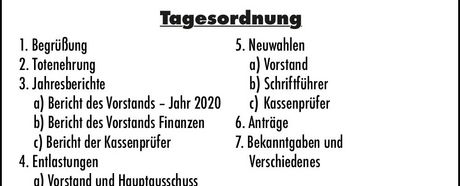 Einladung Mitgliederversammlung (Jahreshauptversammlung) 26.07.2021