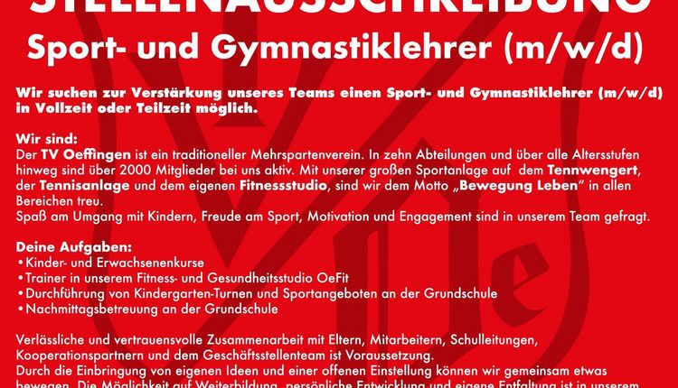 Gesucht: Sport- und Gymnastiklehrer (m/w/d) 