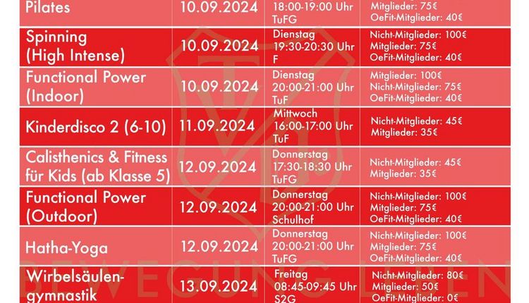 Kurse Block 3 ab September - Jetzt anmelden