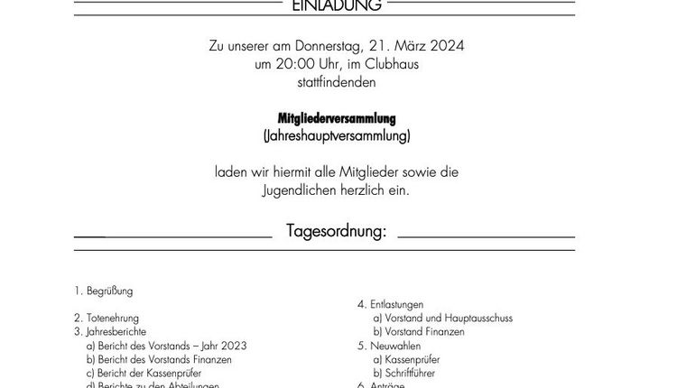 Mitgliederversammlung (Jahreshauptversammlung) 2024