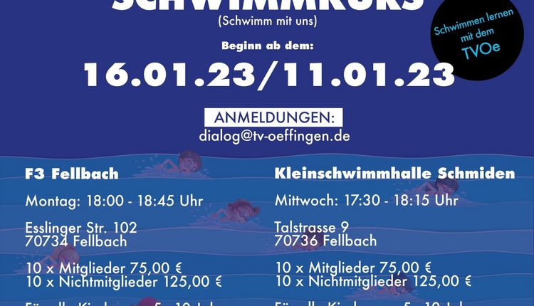 Schwimmkurs ab Januar 2023 - Jetzt anmelden