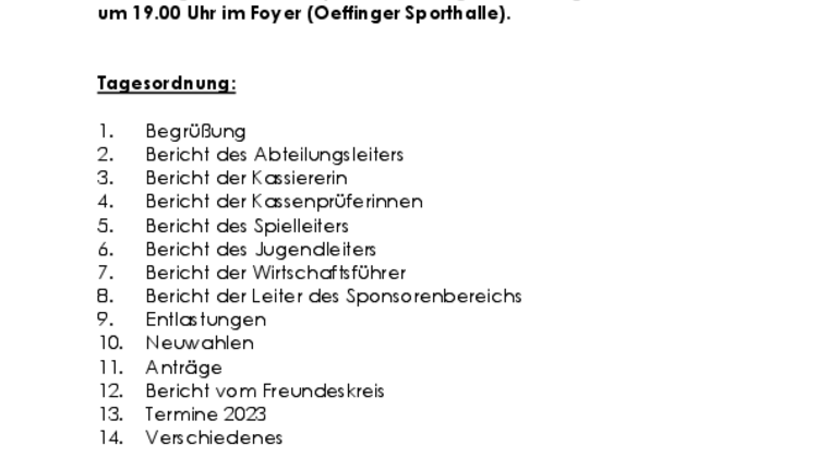 Jahreshauptversammlung 27.03.2023
