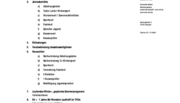 Abteilungsversammlung am Mittwoch, 06. April 2022