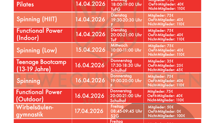 Kursangebot Block 2 - 2026 - Jetzt anmelden!