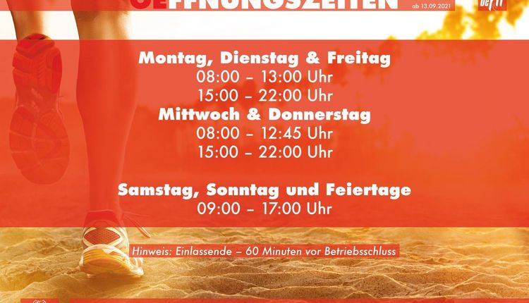 Geänderte OeFit Öffnungszeiten ab 13.09.2021