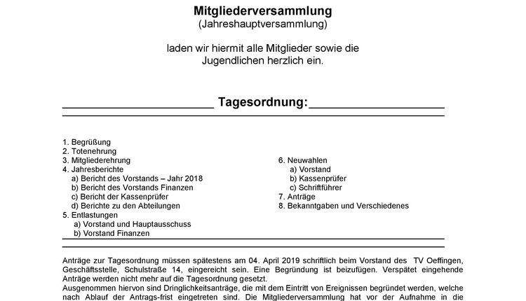 Einladung zur Mitgliederhauptversammlung