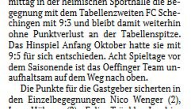 Fellbacher Zeitung: Herren I - FC Schechingen