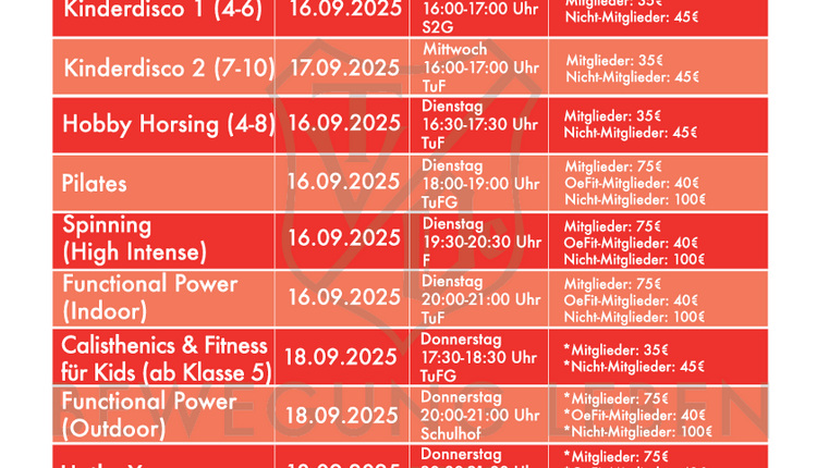 Kurse Block 3 - 2025 - Jetzt anmelden