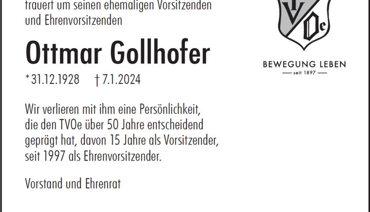 TVOe trauert um seinen ehemaligen Vorsitzenden und Ehrenmitglied