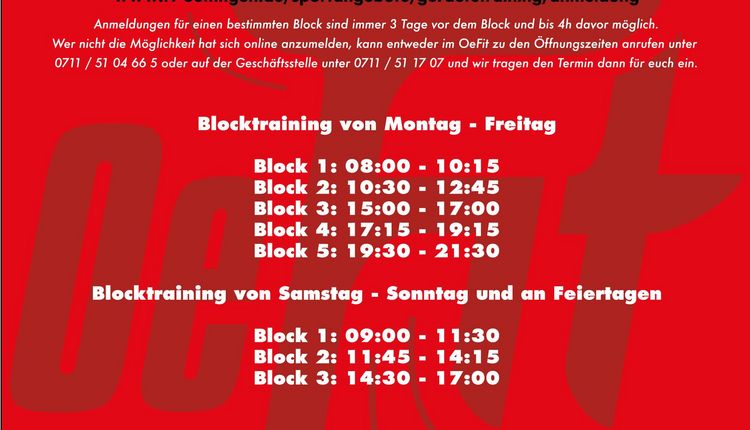 OeFit Trainingsbetrieb ab 01.07.2020