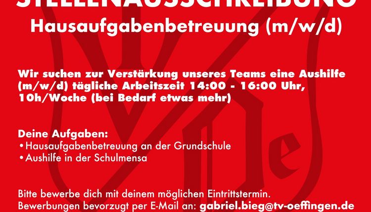 Hausaufgabenbetreuung (m/w/d) gesucht
