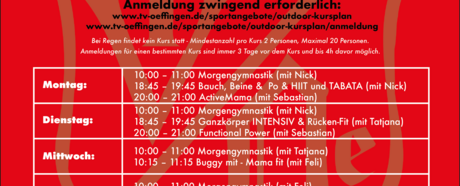 Trainingsbetrieb/Kursbetrieb im Mai